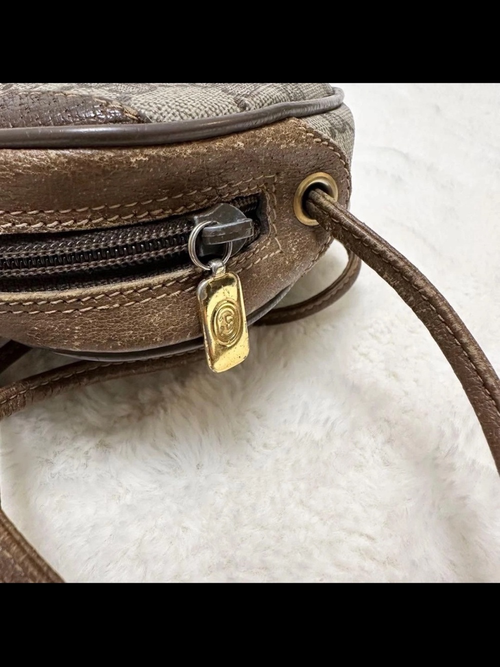 Gucci Beige GG Canvas Crossbody Bag with Brown Leather Trim - Picture 13 of 16